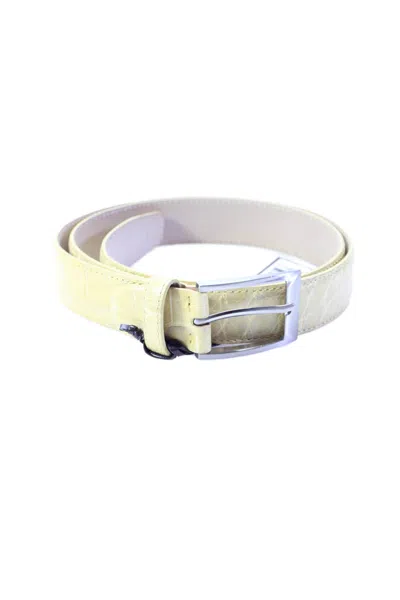 Tardini Mens American Alligator Silver-toned Frame Buckle Belt Yellow
