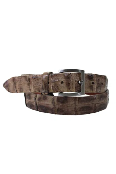 Tardini Mens American Alligator Textured Buckled Wrap Belt Dark Brown