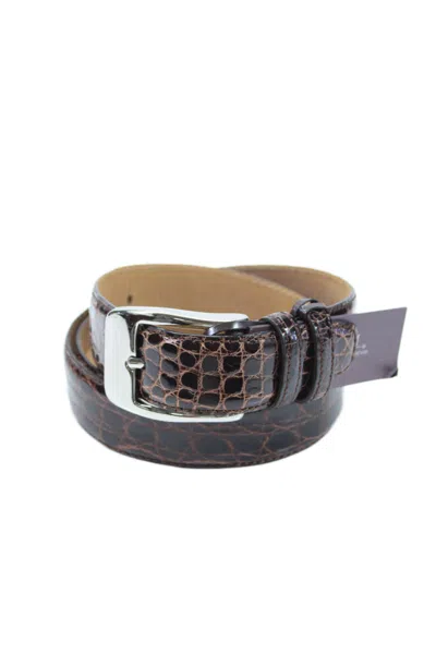 Tardini Mens American Alligator Textured Wrap Buckled Belt Brown