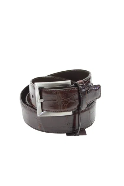 Tardini Mens American Alligator Textured Wrap Buckled Belt Dark Brown
