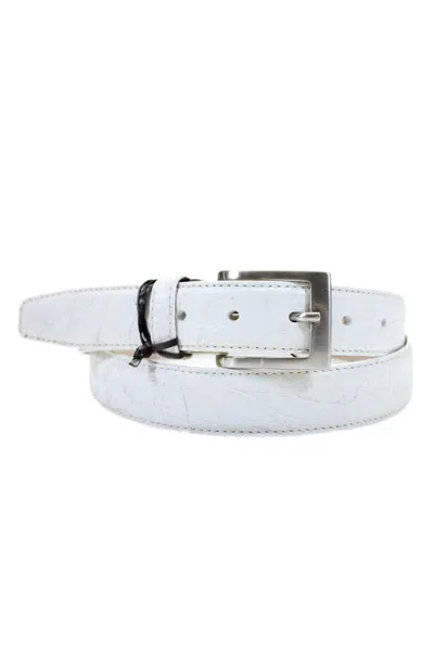 Tardini Mens American Genuine Alligator Silver Toned Buckle Belt White