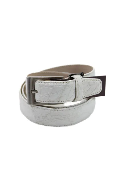Tardini Mens Genuine American Alligator Textured Wrap Buckled Belt White