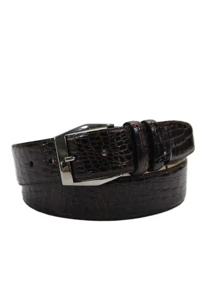 Tardini Mens Genuine Crocodile Textured Silver Toned Belt Dark Brown
