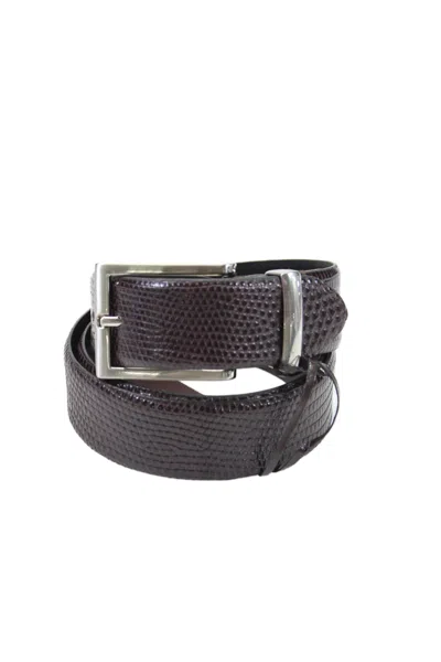 Tardini Mens Genuine Lizard Textured Silver Toned Buckle Belt Dark Brown In Red