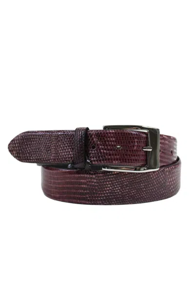 Tardini Mens Genuine Lizard Textured Silver Toned Buckle Belt Dark Red