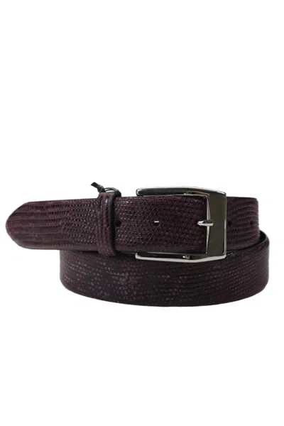 Tardini Mens Genuine Lizard Textured Wrap Buckle Belt Dark Red