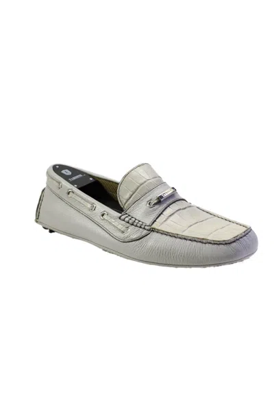 Tardini Mens Italian Leather Alligator Skin Slip On Driver Moccasins Gray In Grey