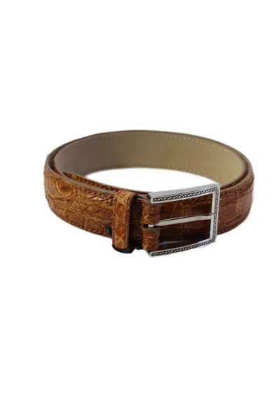 Tardini Mens Textured Alligator Silver-toned Frame Buckle Belt Brown