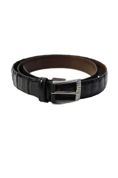 Tardini Mens Textured Crocodile Silver-toned Frame Buckle Belt Black