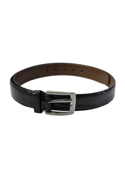 Tardini Mens Textured Crocodile Silver-toned Frame Buckle Belt Black