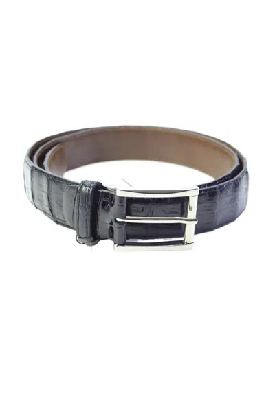 Tardini Mens Textured Crocodile Silver-toned Frame Buckle Belt Black
