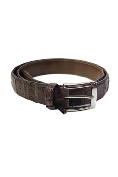 Tardini Mens Textured Crocodile Silver-toned Frame Buckle Belt Brown