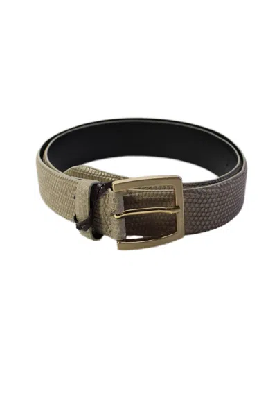 Tardini Mens Textured Lizard Gold-toned Frame Buckle Belt Taupe In Beige