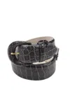 Tardini Womens American Alligator Textured D-ring 2" Belt Gray In Grey