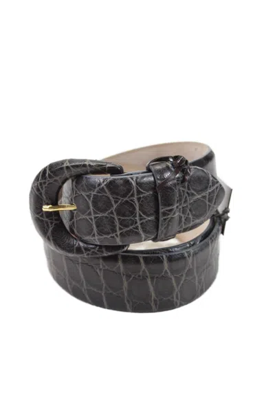 Tardini Womens American Alligator Textured D-ring 2" Belt Gray In Grey