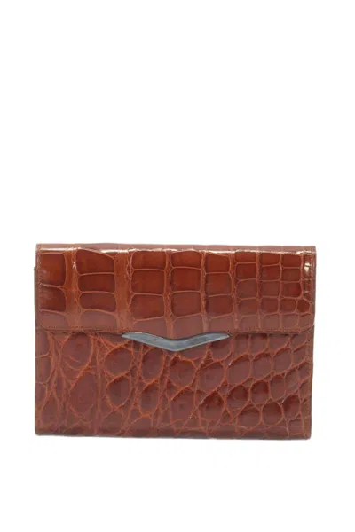 Tardini Womens Genuine American Alligator Silver Embellished Wallet Cognac In Brown