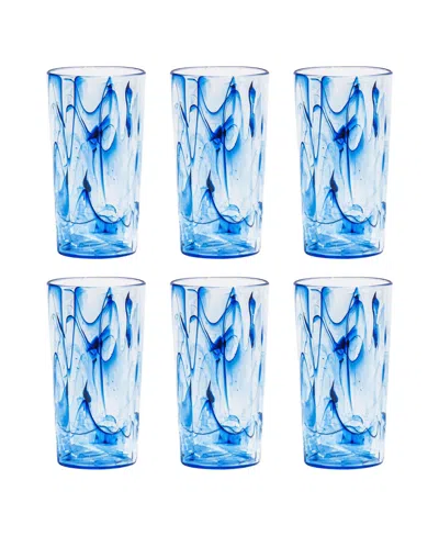 Tarhong Aegean Swirl Jumbo 6-piece Premium Acrylic Glass Set, 23 oz In Blue
