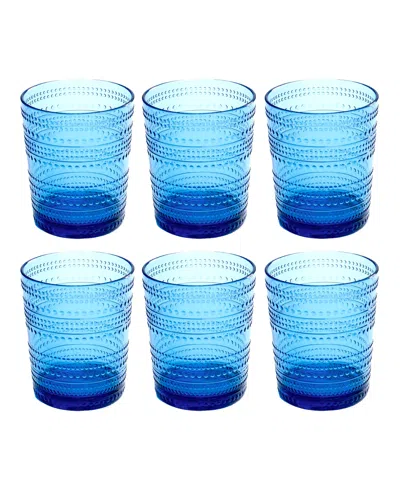 Tarhong Beaded Double Old Fashioned Cobalt Glasses, Set Of 6 In Blue