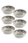 Tarhong Desert Rio Set Of Six Melamine Bowls In White Multi