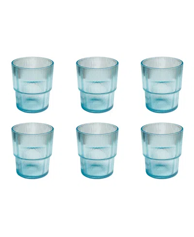 Tarhong Fine Ribbed Double Old Fashioned Glasses, Set Of 6 In Blue