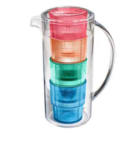 Tarhong Fine Ribbed Glasses And Pitcher Set In Clear