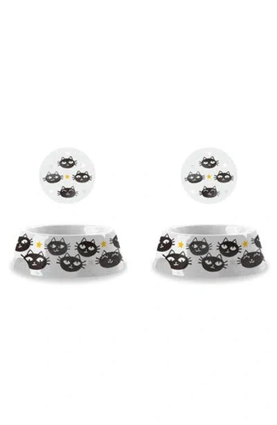 Tarhong Matt The Cat Pet Bowl Set In Silver