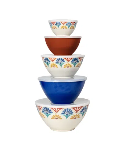 Tarhong Rio Medallion Mixing Bowls With Lids, Set Of 5 In White