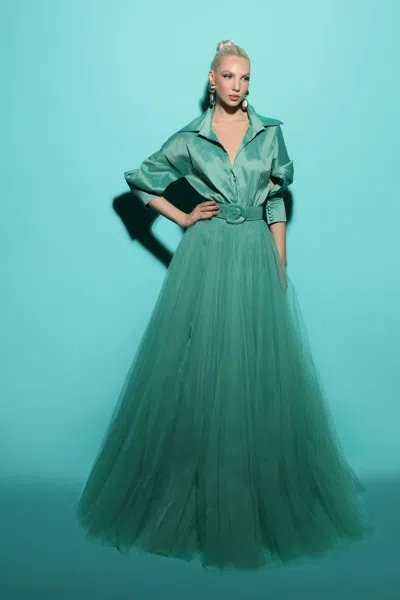 Tarik Ediz 3/4 Sleeve Arzu Gown In Multi