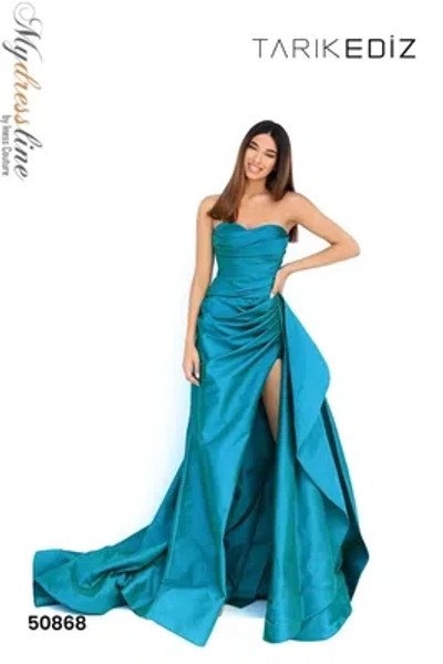 Pre-owned Tarik Ediz 50868 Evening Dress Lowest Price Guarantee Authentic In Emerald