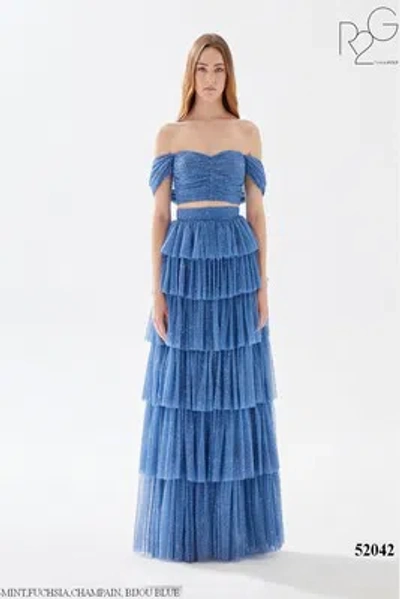 Pre-owned Tarik Ediz 52042 Evening Dress Lowest Price Guarantee Authentic In Bijou Blue