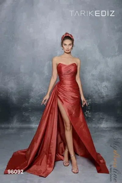 Pre-owned Tarik Ediz 96092 Evening Dress Lowest Price Guarantee Authentic In Sunset
