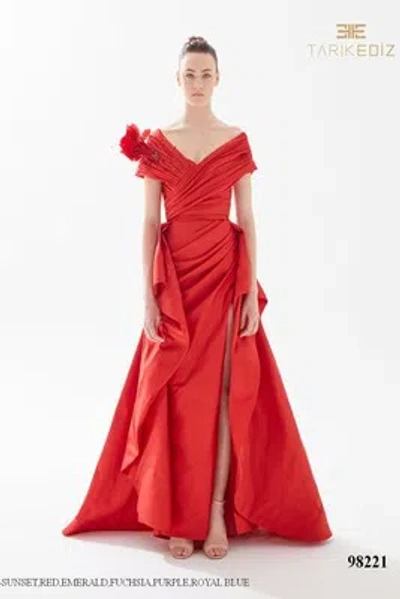 Pre-owned Tarik Ediz 98221 Evening Dress Lowest Price Guarantee Authentic In Red
