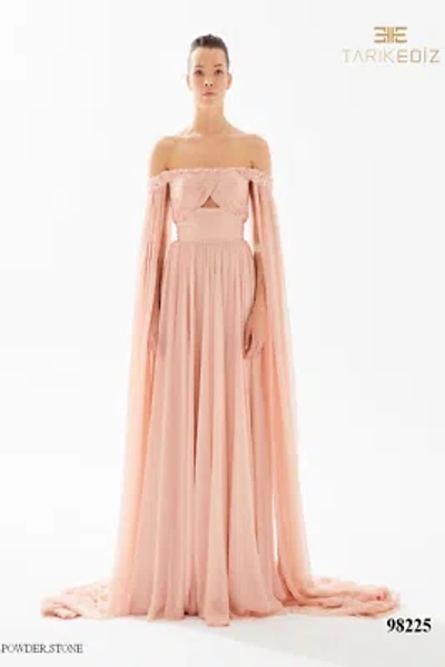 Pre-owned Tarik Ediz 98225 Evening Dress Lowest Price Guarantee Authentic In Powder