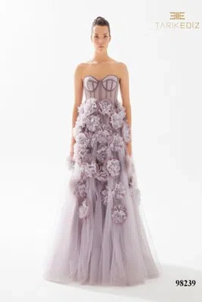 Pre-owned Tarik Ediz 98239 Evening Dress Lowest Price Guarantee Authentic In Lilac Blue/wood Rose