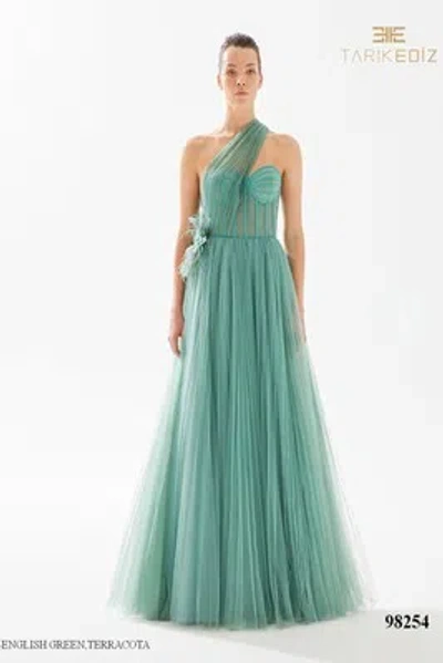 Pre-owned Tarik Ediz 98254 Evening Dress Lowest Price Guarantee Authentic In English Green