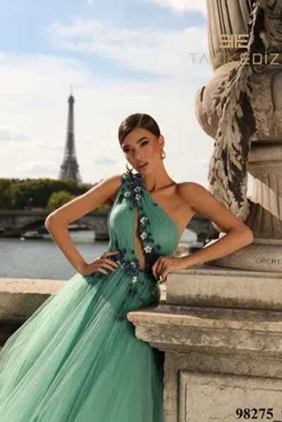 Pre-owned Tarik Ediz 98275 Evening Dress Lowest Price Guarantee Authentic In English Green