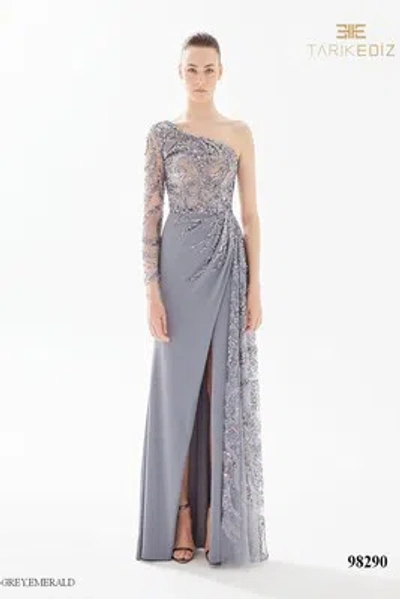 Pre-owned Tarik Ediz 98290 Evening Dress Lowest Price Guarantee Authentic In Grey
