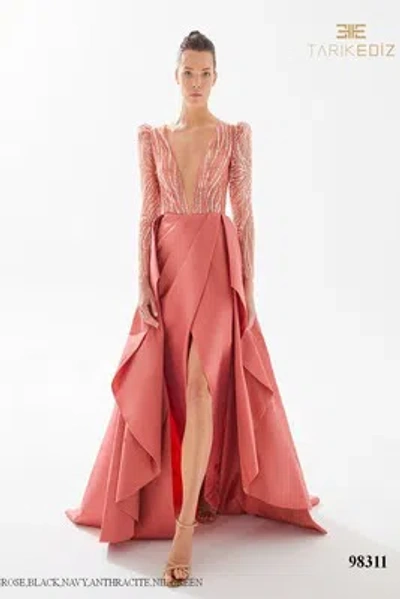 Pre-owned Tarik Ediz 98311 Evening Dress Lowest Price Guarantee Authentic In Nilgreen