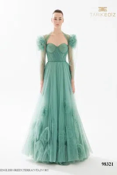 Pre-owned Tarik Ediz 98321 Evening Dress Lowest Price Guarantee Authentic In English Green