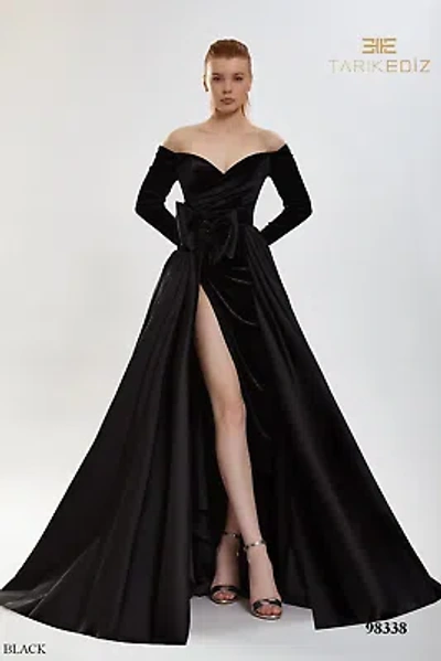 Pre-owned Tarik Ediz 98338 Evening Dress Lowest Price Guarantee Authentic In Black