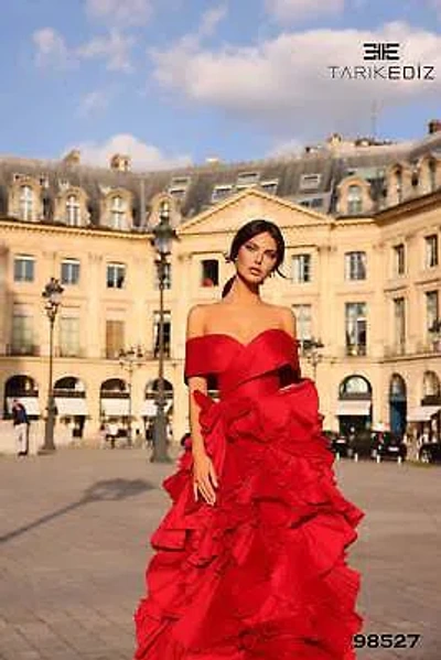 Pre-owned Tarik Ediz 98527 Evening Dress Lowest Price Guarantee Authentic In Marmalade