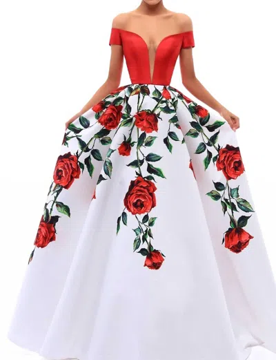 Tarik Ediz A-line Long Dress In Red In Multi