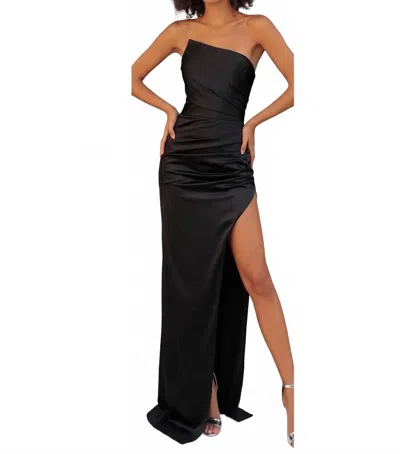 Tarik Ediz Asymmetrical Bodice High Slit Gown In Black