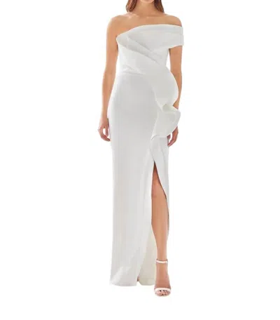 Tarik Ediz Asymmetrical Ruffled Prom Dress In Ivory In White