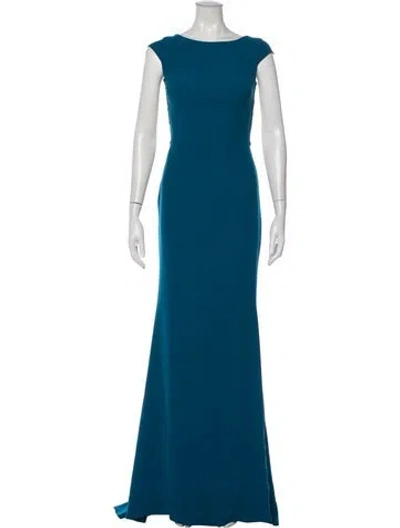 Pre-owned Tarik Ediz Bateau Neckline Long Dress In Blue