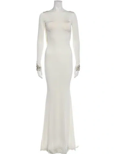 Pre-owned Tarik Ediz Bateau Neckline Long Dress In Neutral