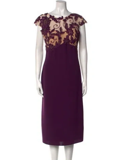 Pre-owned Tarik Ediz Bateau Neckline Midi Length Dress In Purple
