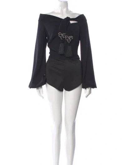 Pre-owned Tarik Ediz Bateau Neckline Romper In Black