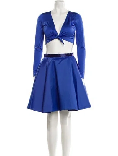 Pre-owned Tarik Ediz Beaded Accents Skirt Set In Blue