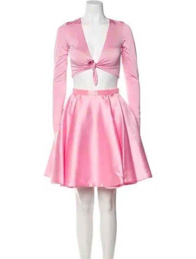 Pre-owned Tarik Ediz Beaded Accents Skirt Set W/ Tags In Pink